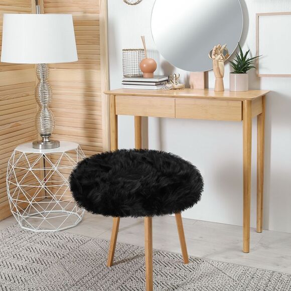 Faux Fur Round Rug Fluffy Area Rugs for Bedroom 2 x 2 Feet Black - Picture 3 of 6